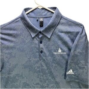 Adidas Polo Shirt Mens XL Blue Digital Camo The Biltmore Miami Golf Short Sleeve